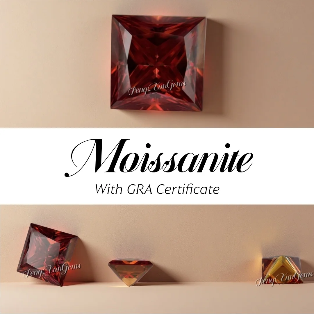 

High Quality Princess cut Moissanite Gemstone 0.3~6 ct VVS1 Clarity with GRA Certificate Garnet Loose Gems for inlay Jewelry