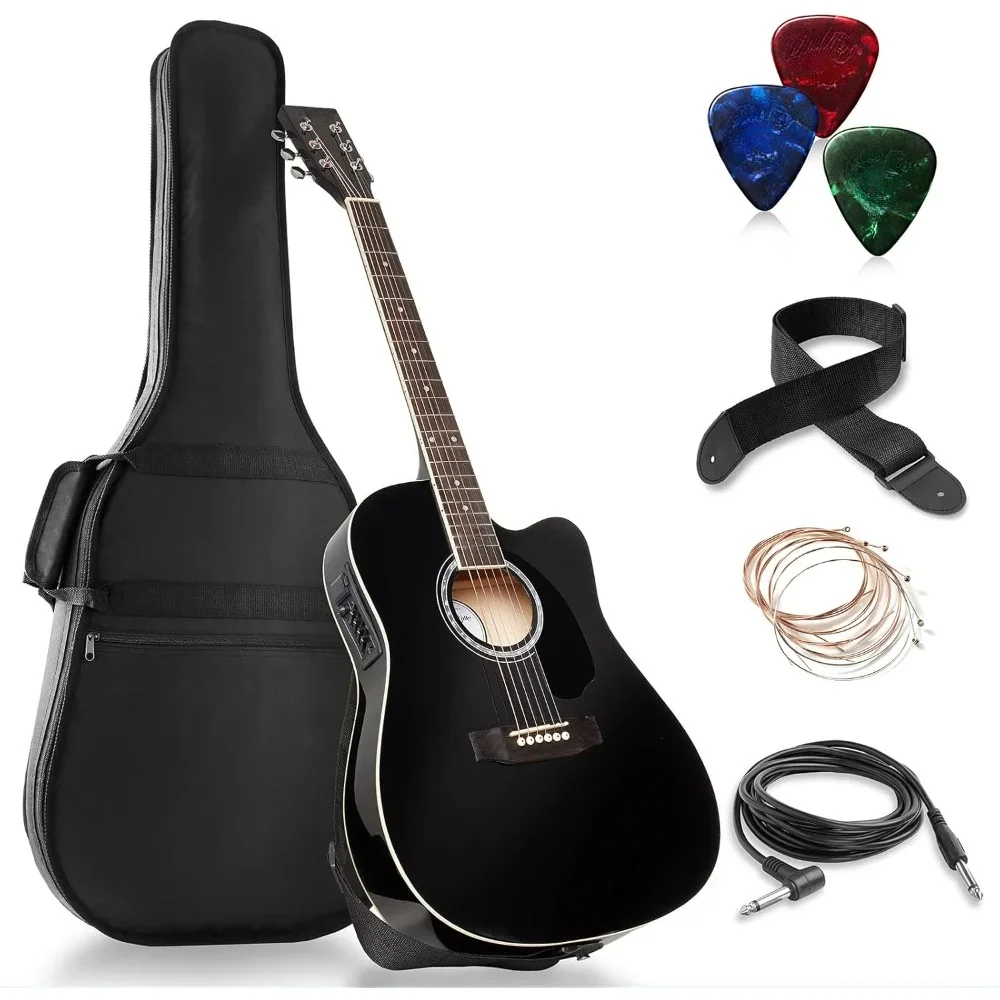 

Full-Size Cutaway Thinline Acoustic-Electric Guitar Package - Premium Tonewoods - Black，Hand Orientation Right