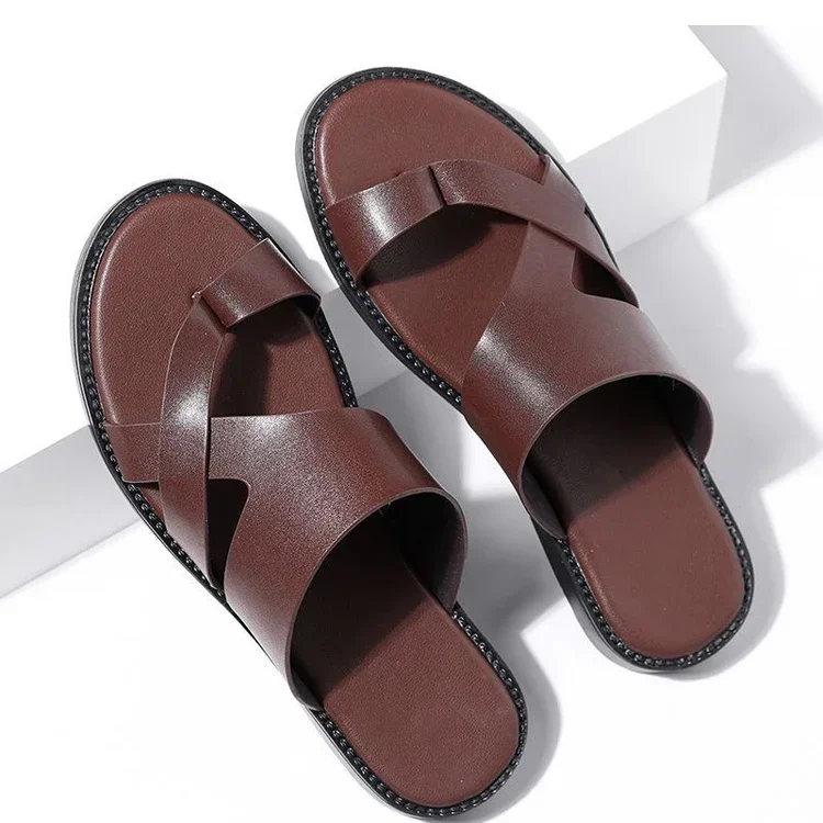 Trendige Herren-Sandalen mit Kreuzriemen, glatt, rutschfest, strapazierfähig, für Sommer, Outdoor, Business, Casual, Slip-On-Hausschuhe-HX25333 – Detail 11
