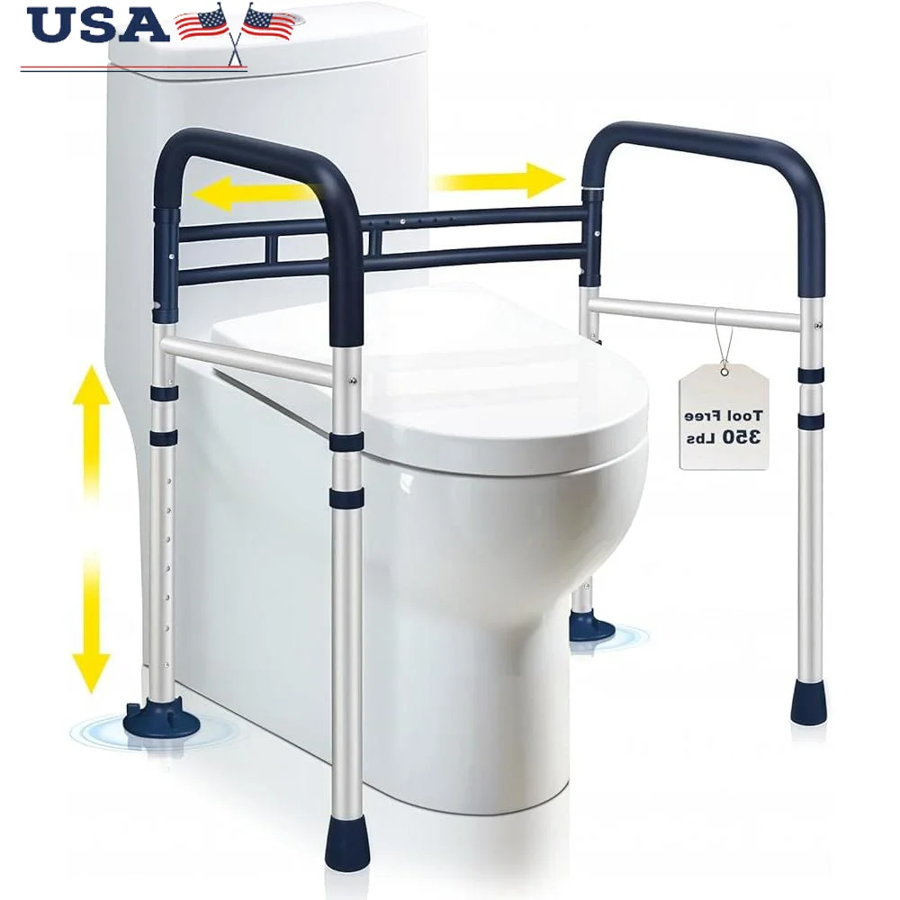 Foldable Toilet Support Rails Elderly and Disabled Adjustable Safety Handles with Strong Suction Cup Quick Easy Setup Travel Bag