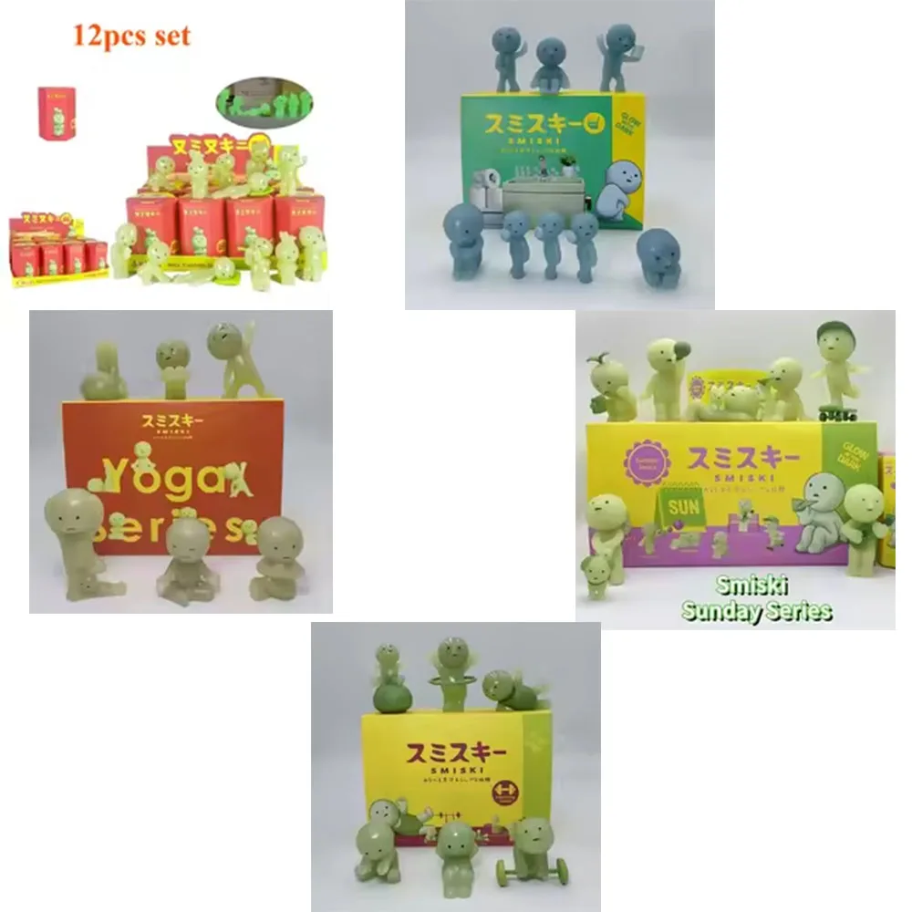 Série de sala de estar luminosa elfo brilhante boneca caixa cega smiski requintado decoração de mesa bonito boneca brinquedo modelo caixa surpresa presente