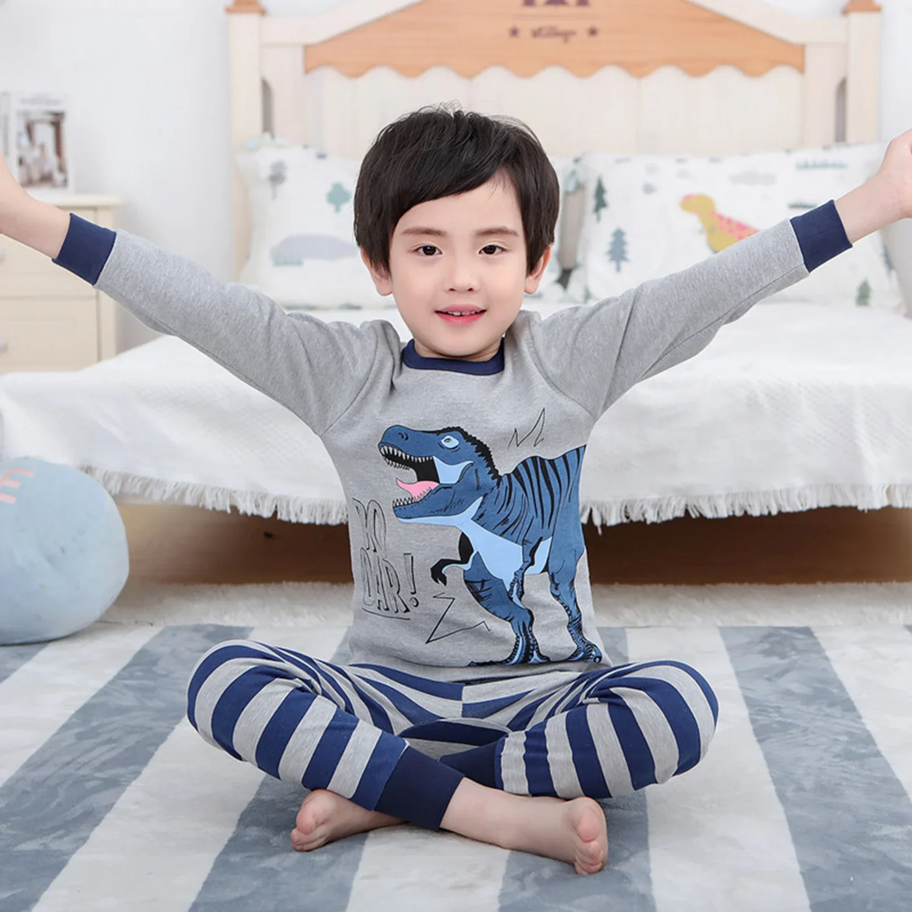 Kids Pajamas for Boys 2 3 4 5 6 7 8 9 10 11 12 14 Years Cotton Sleepwear Set Dinosaur Pyjamas Green Children Pijamas Clothing