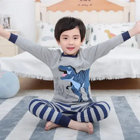 소년을위한 어린이 잠옷 2 3 4 5 6 7 8 9 10 11 12 14 년 면화 잠옷 세트 공룡 잠옷 녹색 어린이 Pijamas 의류