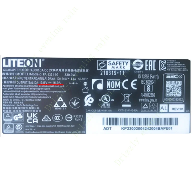 Genuine for LiteOn PA-1331-99 19.5v 16.9a 330W AC adapter Acer Predator PH315-55-70ZV Nitro 5 AN517-42-R5KZ gaming laptop power