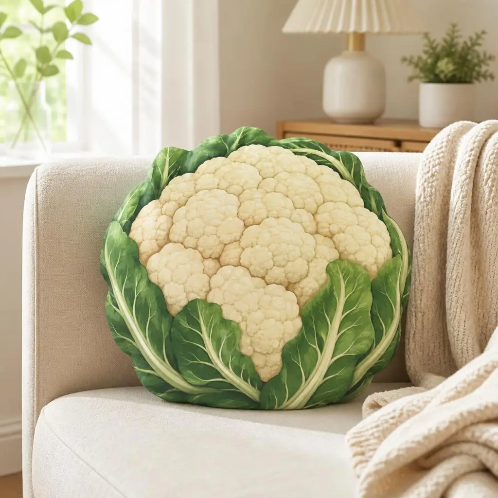 Cauliflower Shaped Plush Pillow Vegetable Cushion Healthy Food Kitchen Decor Stuffed Throw Pillow Fun Gift for Veggie Lovers