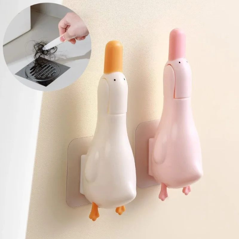 1pcs Cute Duck Shaped Double-head Design Bathroom Hair Cleaning Clip，Sewer Floor Drain Clip，Bathroom Cleaning Tools