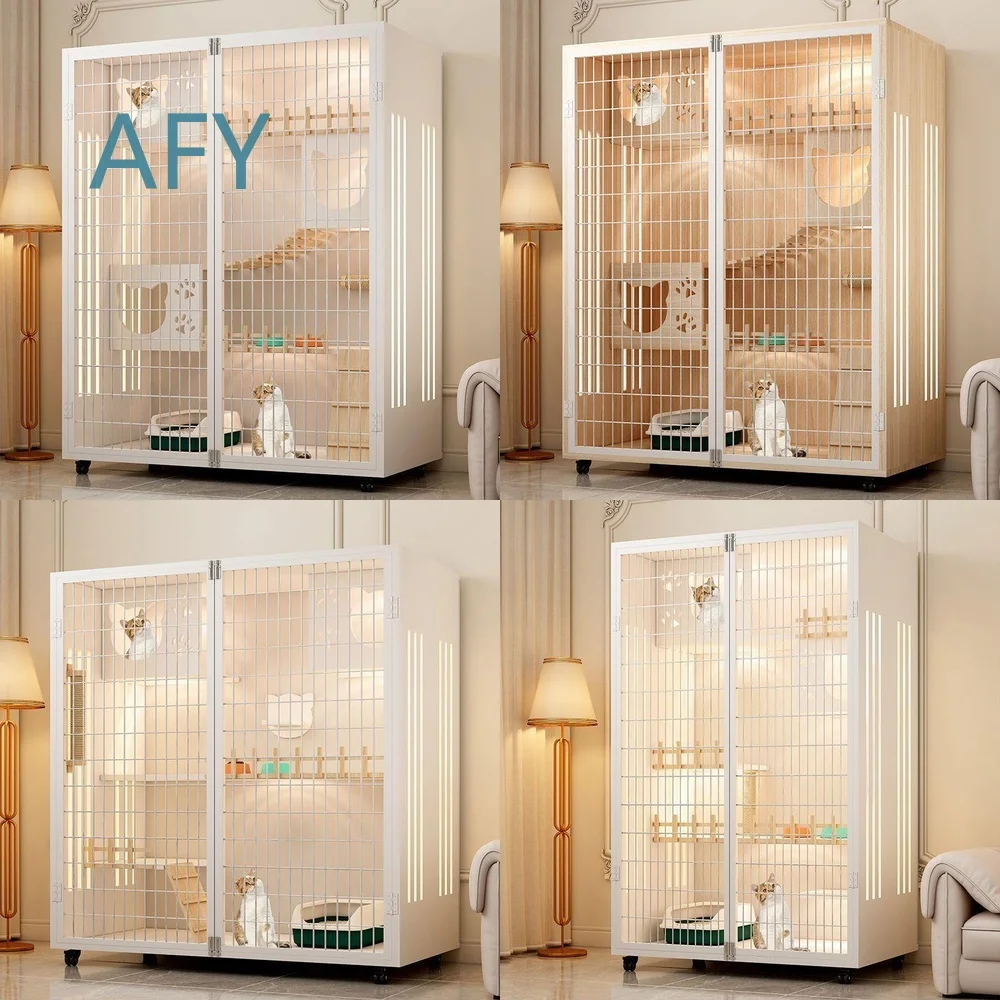 Large Indoor Cat House for Cats with Panoramic View Luxury Cat Cabinet Pet Villa Enclosure for Kittens and Adult Cats