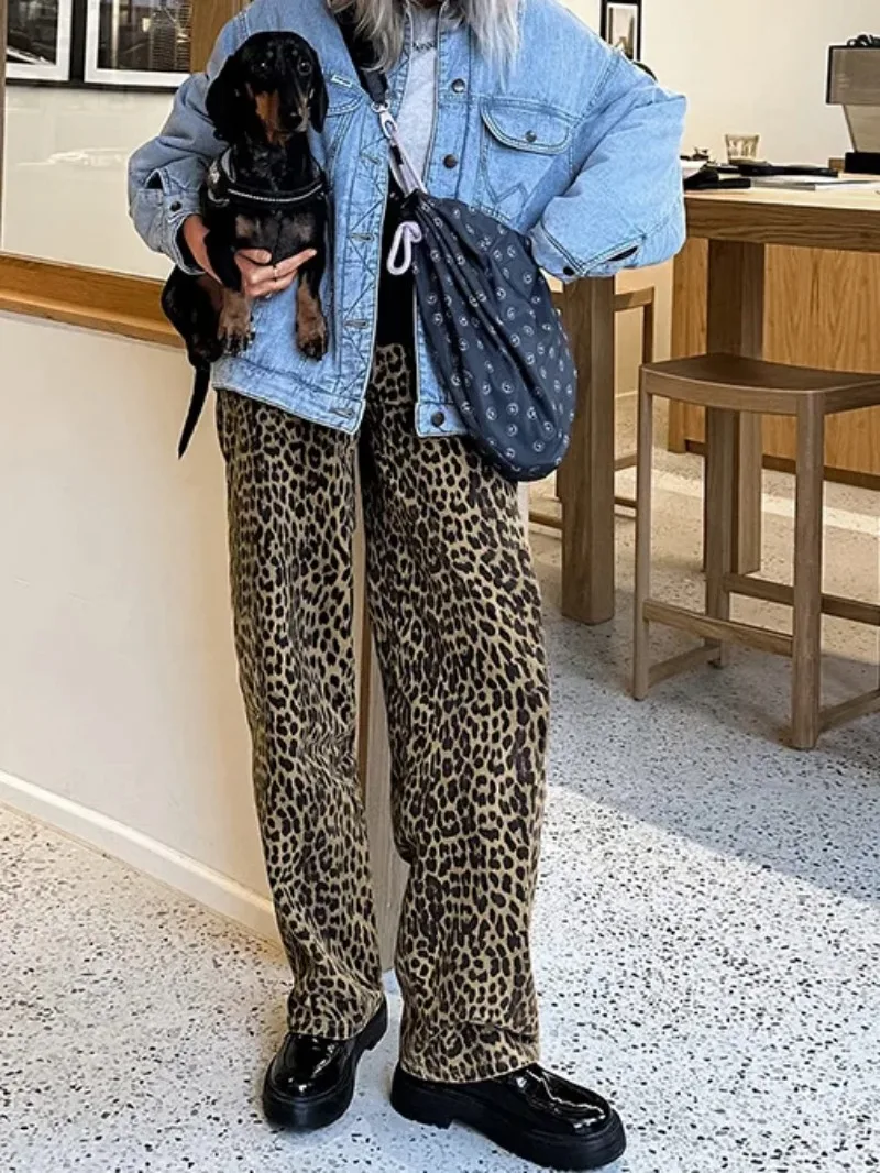 

Cotton leopard print slim fit pencil casual pants 2025 New European and American spring fashionable cross-border pants for women