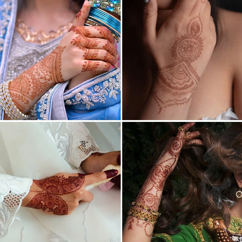 9Pcs Brown Henna Temporary Tattoos for Women Henna Tattoo Sticker for Hand Body Art Moroccan Mehndi Design Tattoo Fake Hena