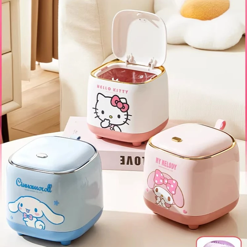 

Настольная мини-мусорка Sanrio - симпатичный контейнер для хранения на рабочем столе с механизмом открывания нажатием, игрушки для уборки для детей, мини-лаборатория для ролевых игр