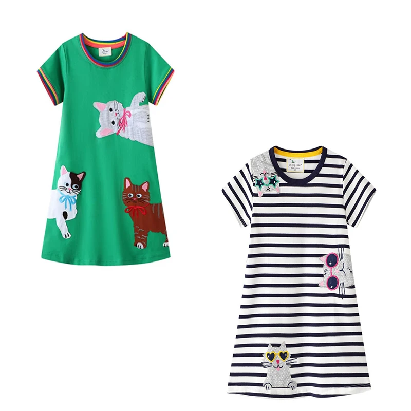 

Jumping Meters Summer Striped Cotton Girls Dress Short Sleeve Kids Toddler Baby Frocks Costume Casual Wear for Toddlers