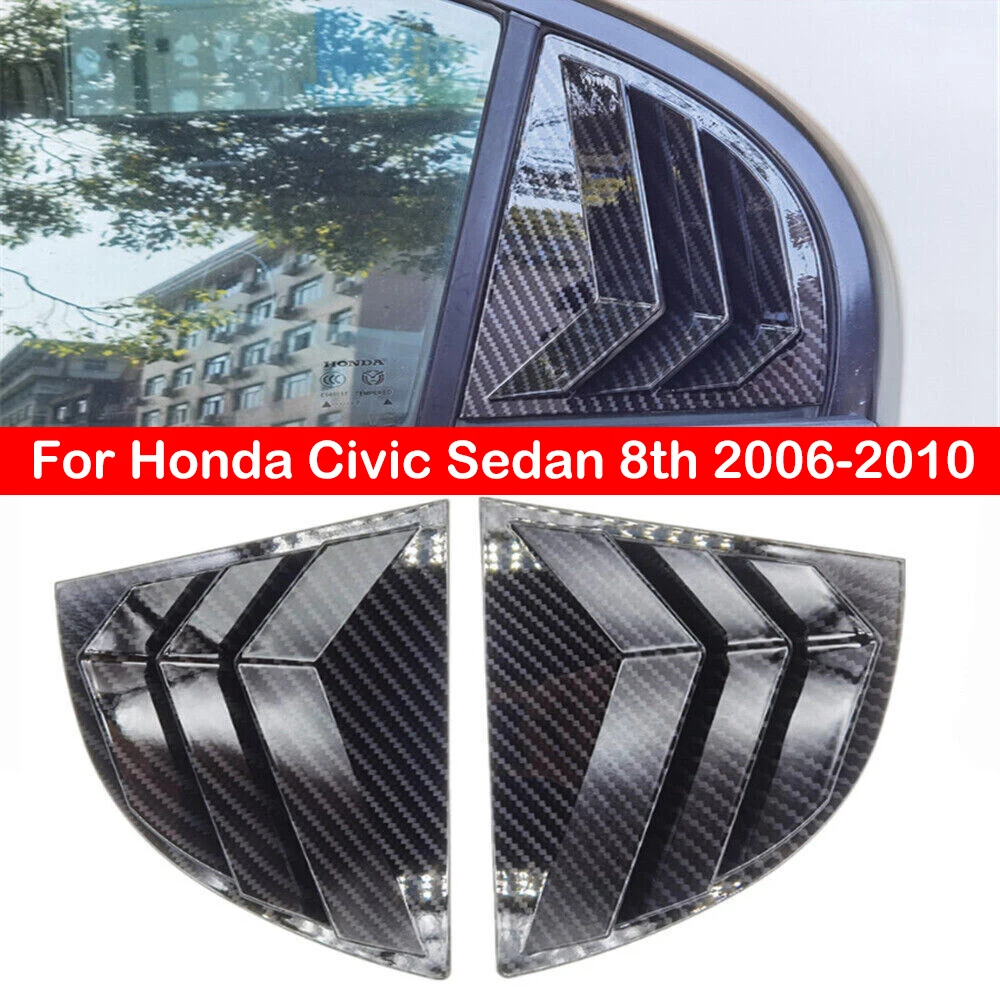 For Honda Civic Sedan 8th 2006-2010 Car Rear Louver Window Side Shutter Cover Trim Sticker Vent Scoop ABS Carbon Fiber Style