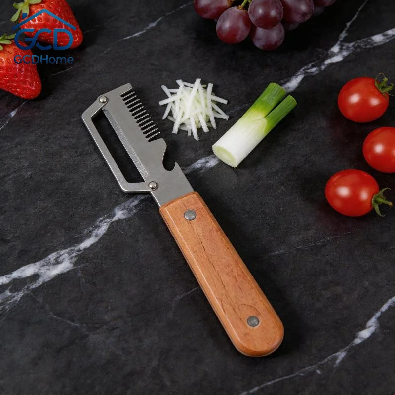 Optimal Stainless Steel Vegetable Peeler with a Smooth Wooden Handle for Trouble-Free Kitchen Slicing of Potatoes and Fruits