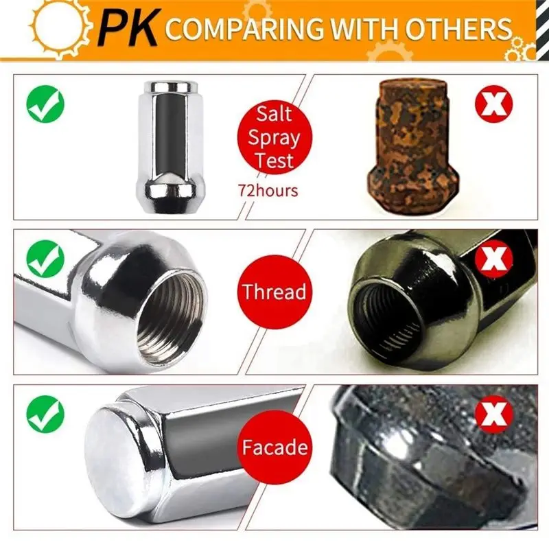DT42-24Pcs Car Lug Nuts M14X1.5 Thread Cone Seat Car Wheel Nuts Replacement Parts For Ford Silverado GMC 1999-2019