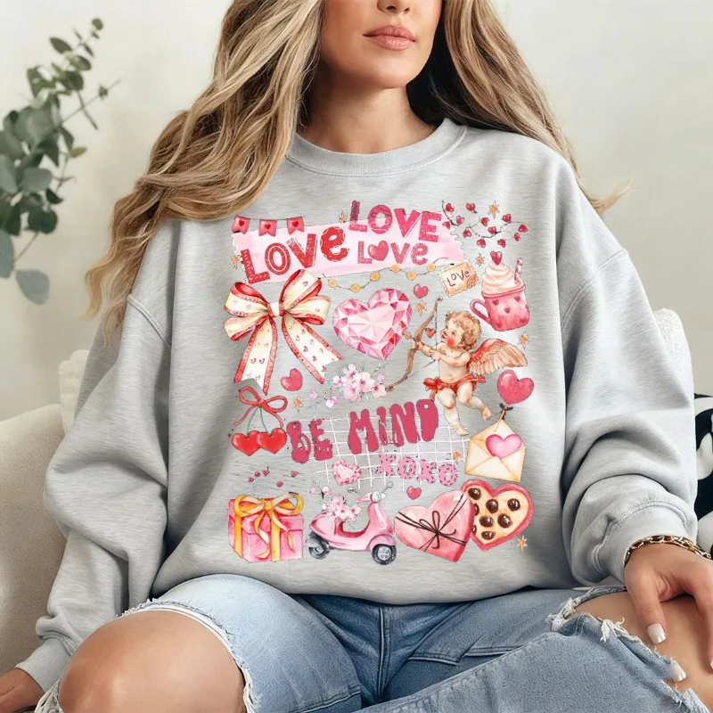 Preppy Valentines Day Collage Winter Swearshirt Checkered Coquette Valentine Design Preppy Floral Leopard Be Minethermal Hoodie