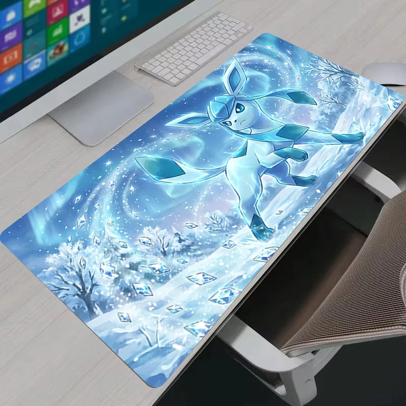 Mouse Pad PC Gamer Cabinet Mousepad Anime P-pokemon Glaceon Keyboard Rug Kawaii Eevee Laptop Accessories Gaming Desk Mat