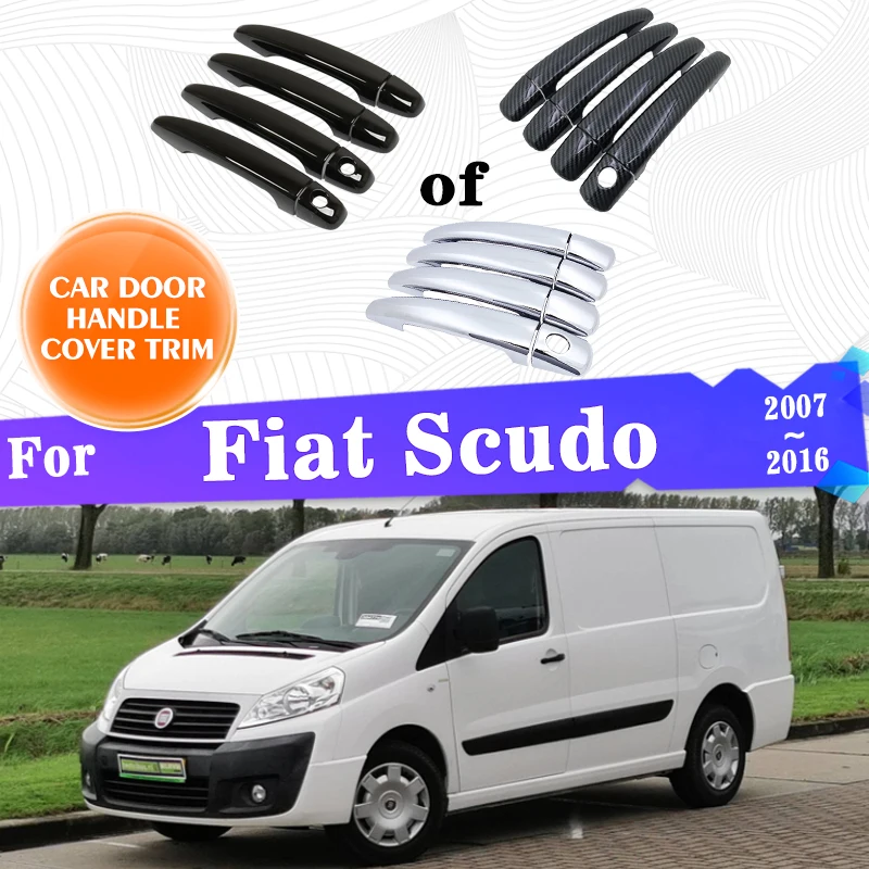 Door Handle Covers For Fiat Scudo 2007~2016 Gloss Black Carbon Fiber Chrome Accessories Rustproof Sticker Trim Styling Catch Cap