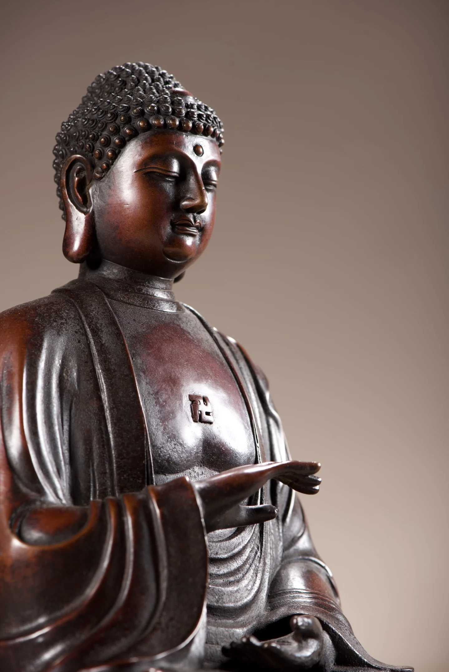 Old Bronze Gilded Cinnabar High relief Shakyamuni Standing Buddha Amitabha Buddha Wenfang  Worship Hall