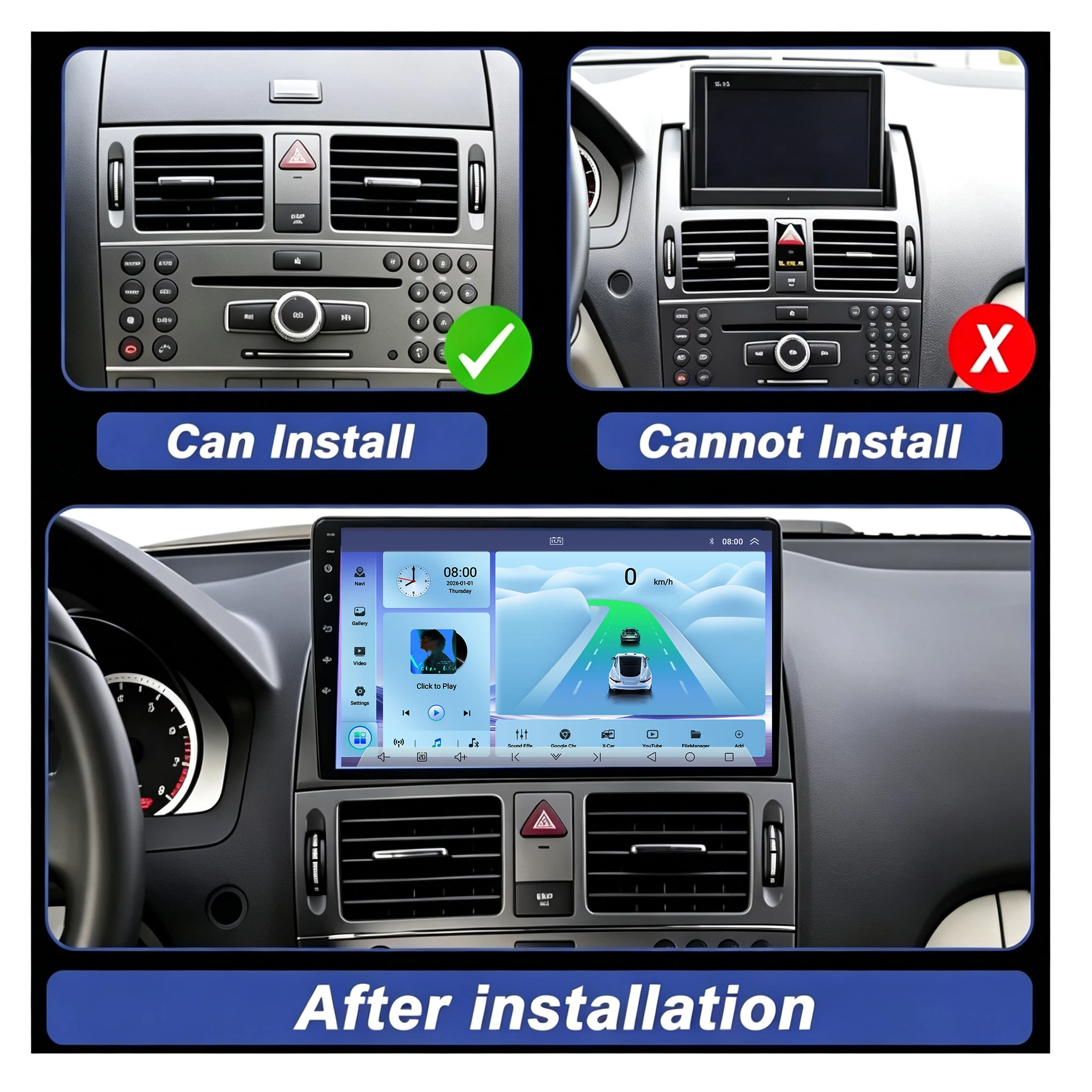 Cortex-A76 Octa-Core Android 16 Car For Mercedes Benz C Class 3 C220 C180 W204 S204 2006 - 2011 Player Stereo DVD GPS Navigation