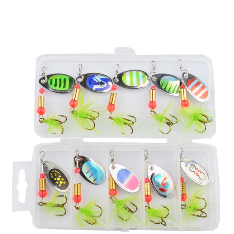 Green hair sequined rotating metal 10-piece lure-biased lures fishing gear wholesale iron sheet artificial bait trout-specific