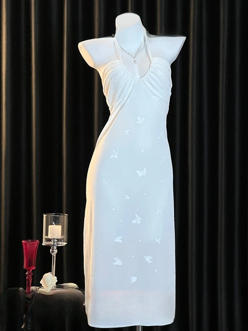 

2026 New White Velvet Deep V-Nightgown,Sexy and Hot Pajamas Women,Butterfly Dark Pattern Design,Pure Desire Romantic Sleepwear