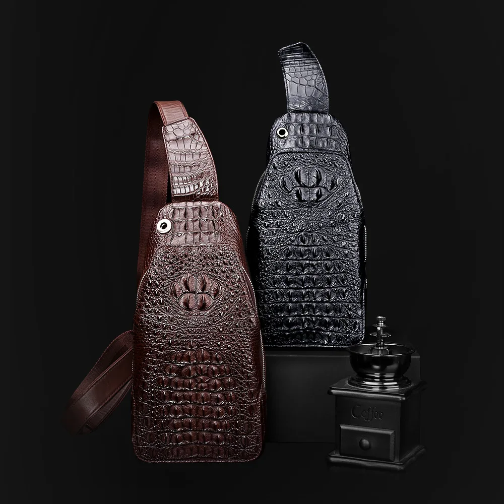 

2025 Мужская нагрудная сумка из крокодилового живота, деловая сумка для отдыха, путешествий на открытом воздухе, нагрудная сумка через плечо, мужская сумка на плечо из натуральной кожи 45