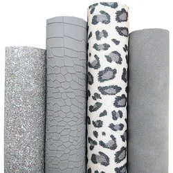 Grigio grosso Glitter pelle leopardo stampato tessuto Glitter coccodrillo pelle sintetica fogli di vinile per archi fai da te 21x29CM Q970