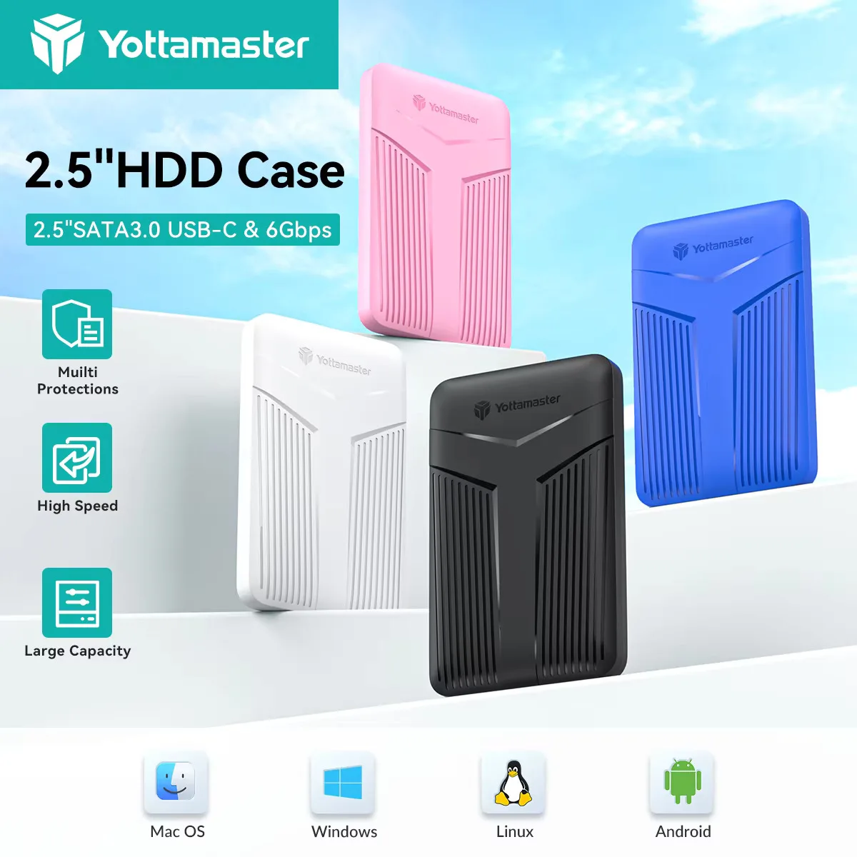 Yottamaster USB 3.0アダプター ハードディスクケース 6Gbps UASP ハードドライブエンクロージャ Windows Mac Linux対応 2.5インチ HDDエンクロージャ SATA接続