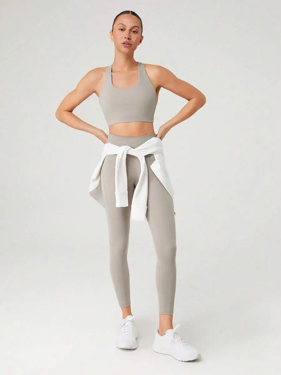 

2-Piece Sports Bra And Leggings Set High Rise Waist Crisscross Back Removable Cups Sweat Wicking Quick Dry