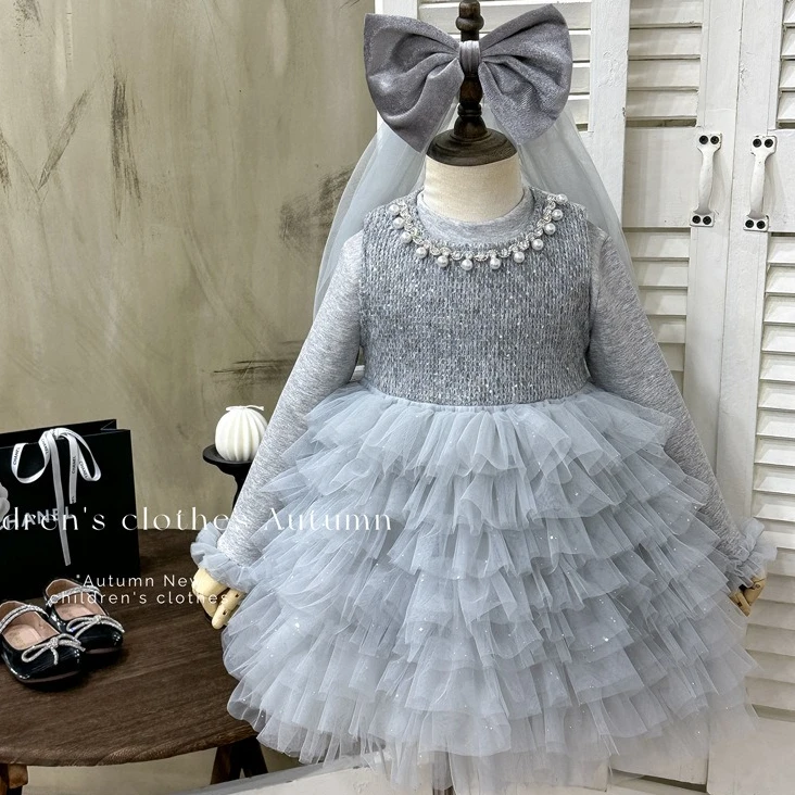 

Girls Suit 2025 Autumn and Winter New Childrens Clothes Korean Style Girl Baby Plus Velvet Jacket Pearl Vest Cake Skirt Two Sets