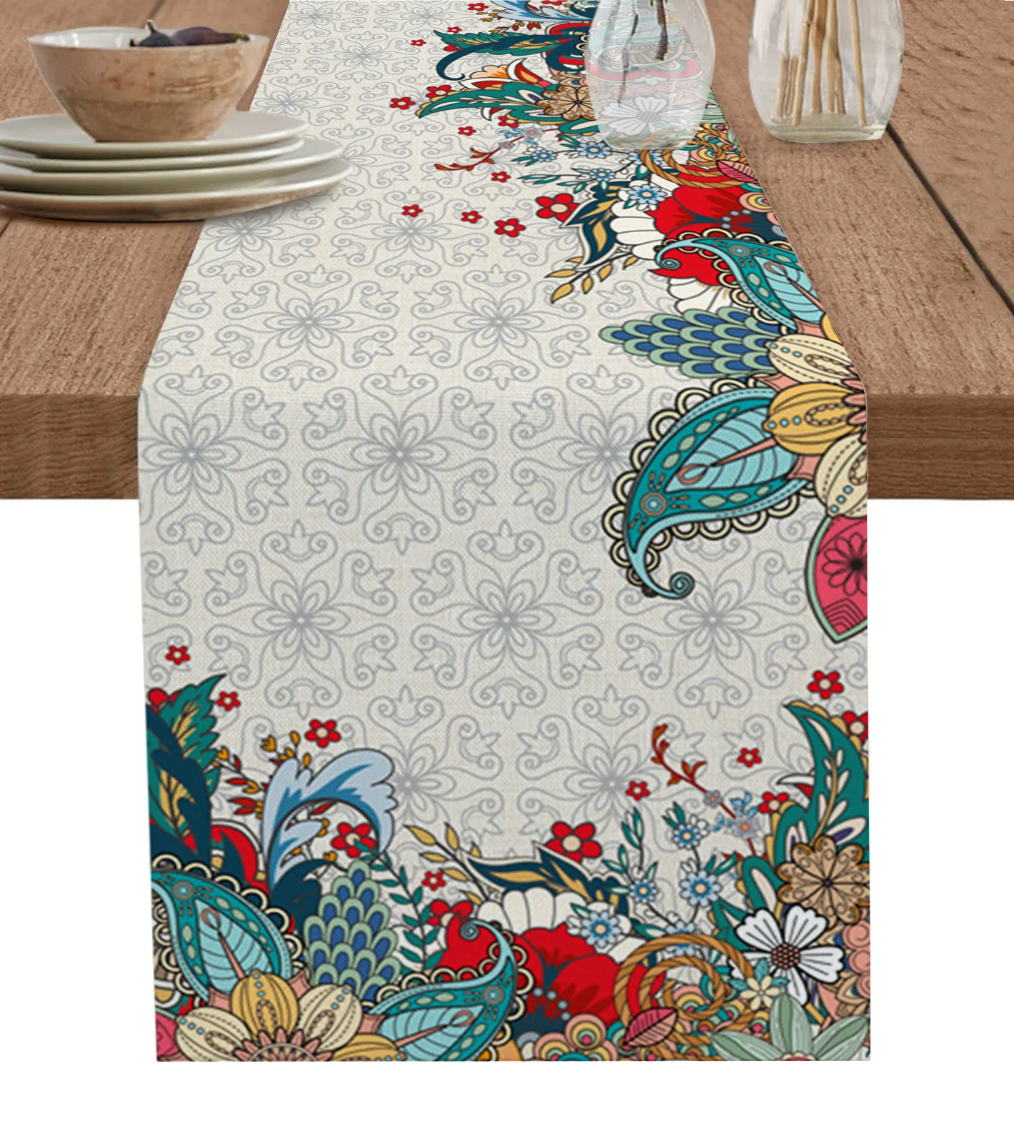 

Bohemian Abstract Style Floral Plants Table Runner Decoration Home Decor Dinner Table Decoration Table Decor