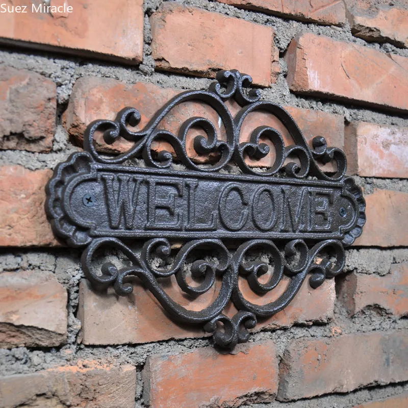 Welcome Sign Wall Plaque for Home Garden, Outdoor Hanging Decor, Creative Retro Shop Signs, Cast Iron, Country Cottage