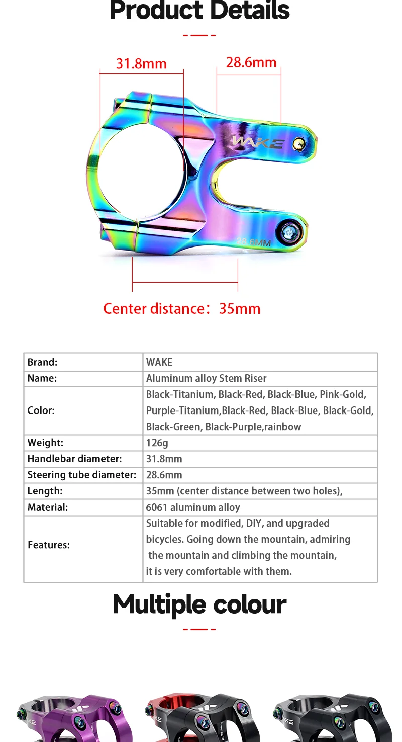 Wake MTB Power Bike Vorbau Kurz 35mm Mountainbike Brücke Lenker Verstellbarer Vorbau Riser 31,8 Radfahren Rennrad – Detail 4
