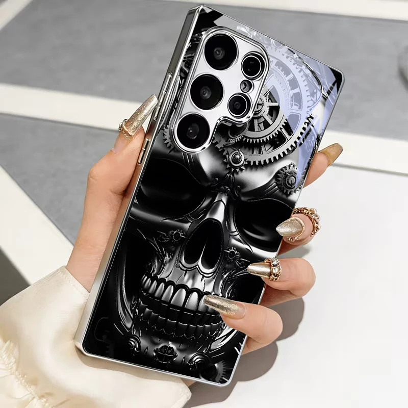 Gears of Mortality Electroplated Silver Phone Case For Samsung A51 A71 A15 A35 A55 A06 A16 A36 A56 A07 A17 A37 A72 22 Back Cover