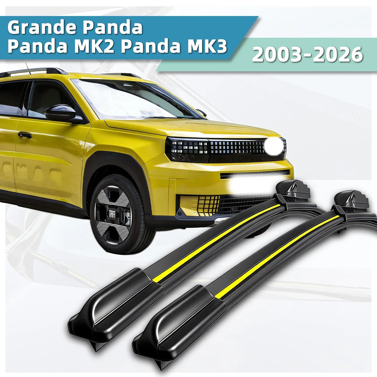 

Подходит для FIAT Grande Panda/Panda MK2/Panda MK3 (2003-2026) Бесшумные бескаркасные дворники из натурального каучука для лобового стекла автомобиля