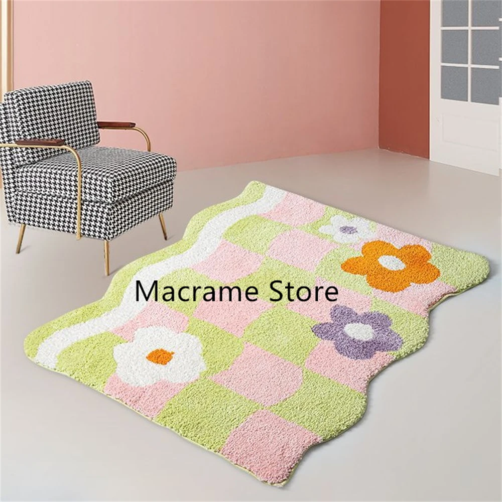 Special-Shaped Fresh Flower Bedroom Flocking Bedside Carpet Korean-Style Household Waved Flower Cloakroom Non-Slip Floor Mat