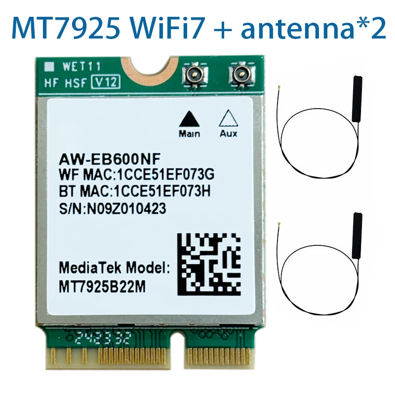 Tarjeta de red MT7925 WiFi7, adaptador inalámbrico con Bluetooth 5,3 M.2 NGFF, 5400Mbps, triple banda, 2,4G, 5G, 6GHz, Wifi 7, tarjeta Lan para Windows 11