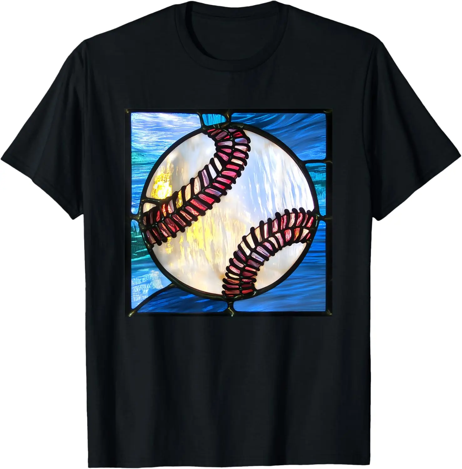 Baseball Ball Stained Glass Pattern Print T-Shirt