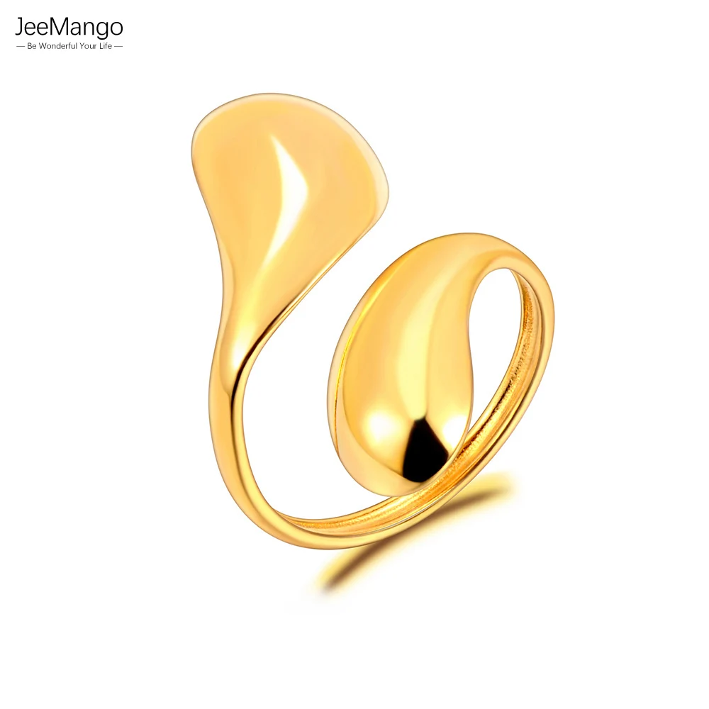 

JeeMango Fashion Stainless Steel Double Water Drop Open Ring 18K PVD Plated Smooth Metal Waterproof Jewelry for Women JR24031