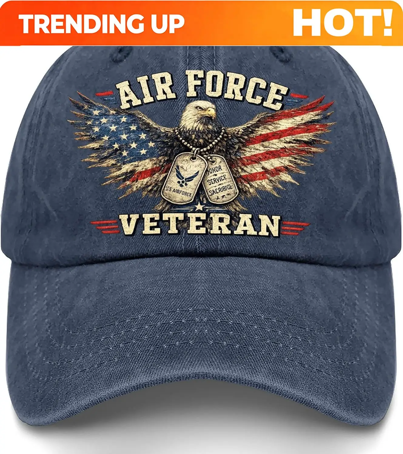 Customization Customization Air Force Veteran Hat - American Bald Eagle Flag Wings Cap - Adjustable Cotton Military Service Gift