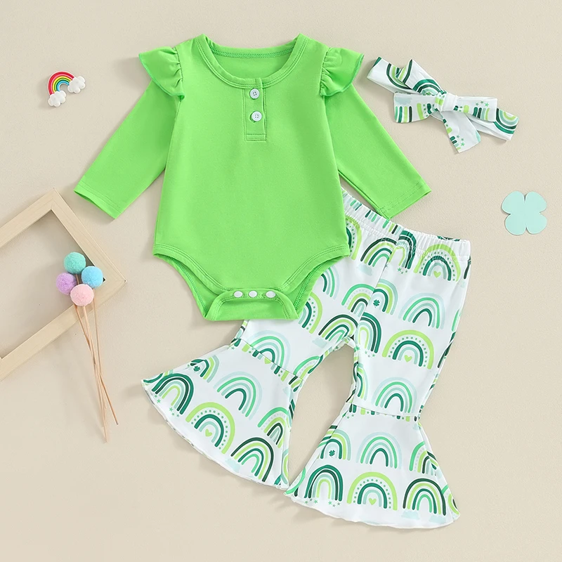 

St Patrick s Day Baby Girls Outfit Set with Shamrock Romper Green Tutu Skirt and Headband - Infant Irish Clothes for Parade