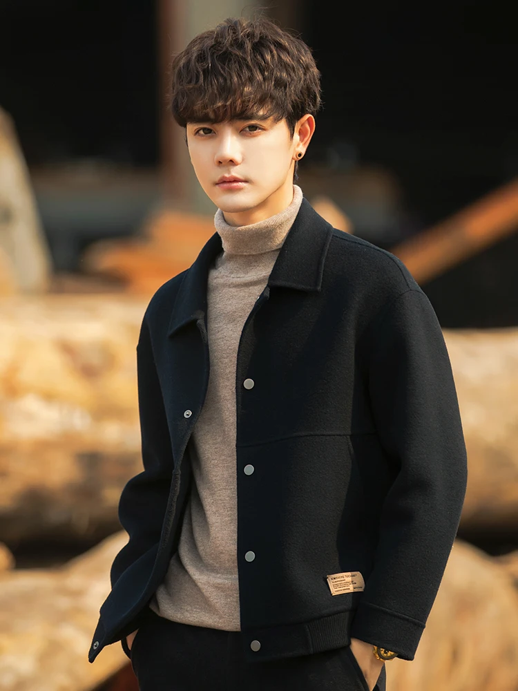 

Двусторонняя шерстяная куртка для мужчин, осенне-зимняя, утепленная, повседневная, без подкладки, модная верхняя одежда