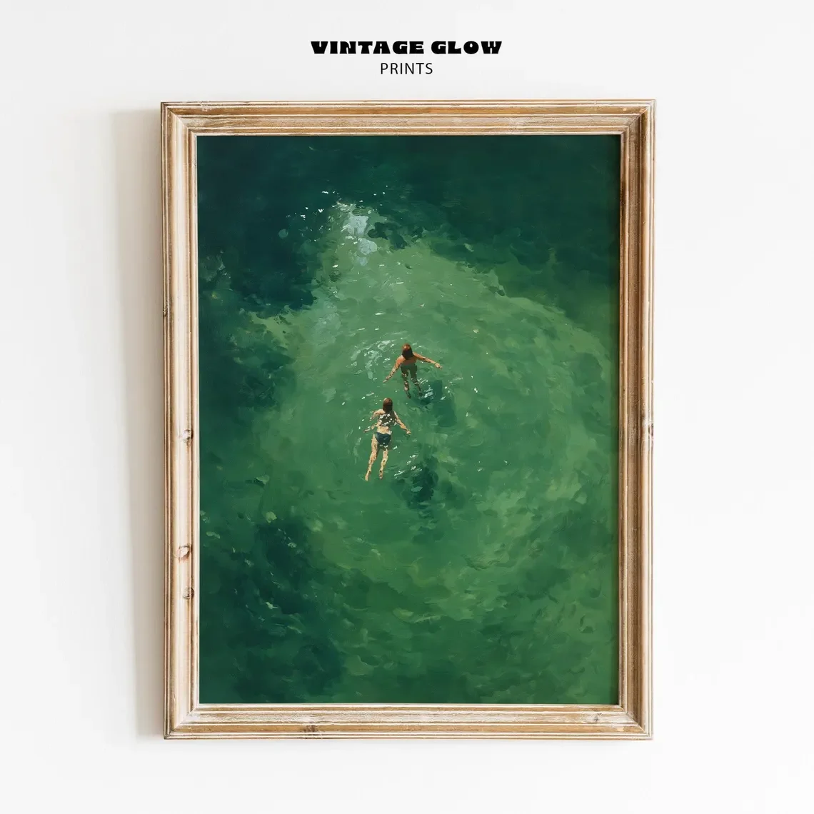 1 Stück rahmenloser Kunstdruck „Schwimmen in Grün“ mit abstraktem Motiv |   Vintage Retro Wandkunst |   Minimalistische grüne Feiertagsdekoration |   Digitales Kunstgeschenk |   In