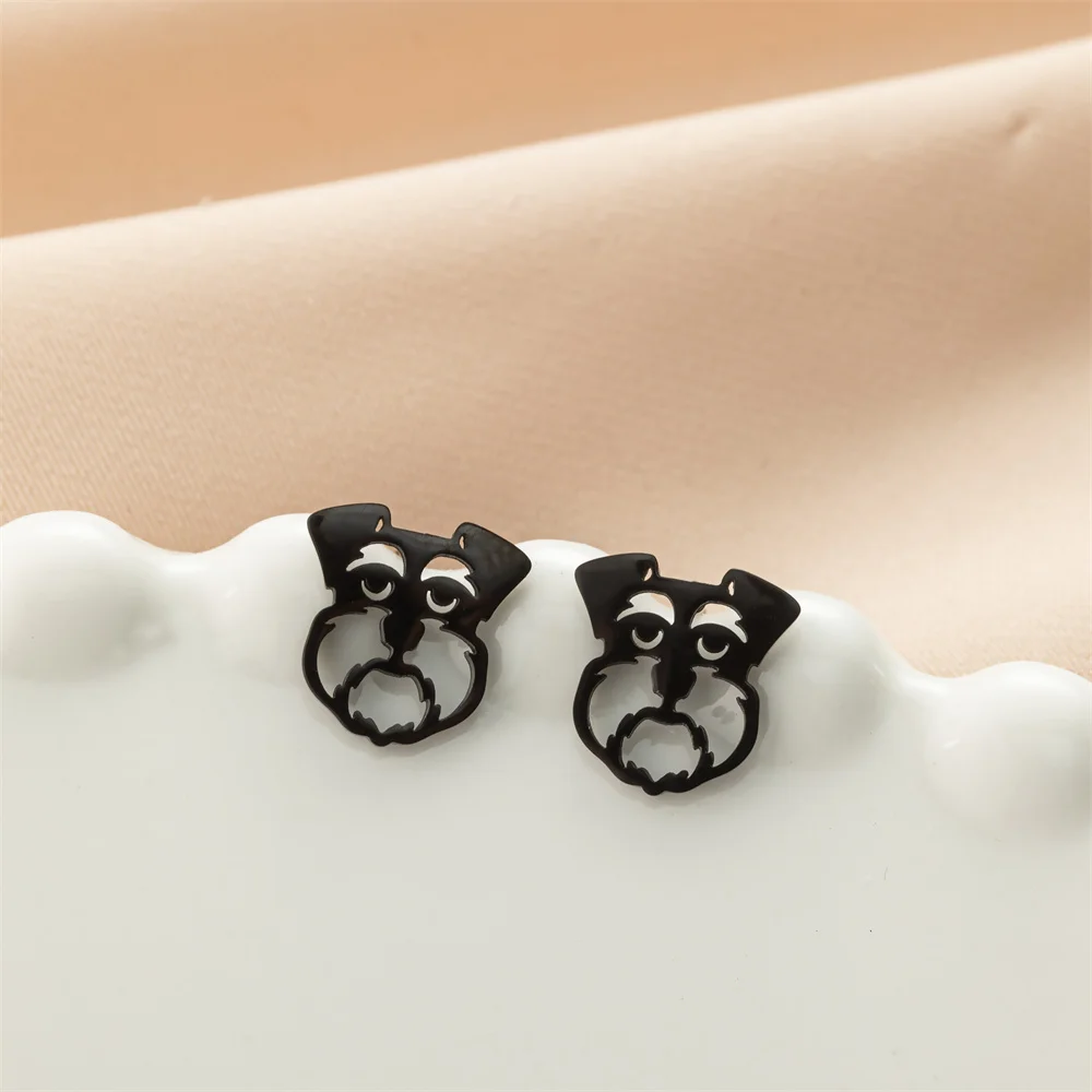 Shuangshuo Mini Schnauzer Golden Retriever Stud Earrings for Women Cute Puppy Stainless Steel Earring Jewelry 2025 New Year Gift