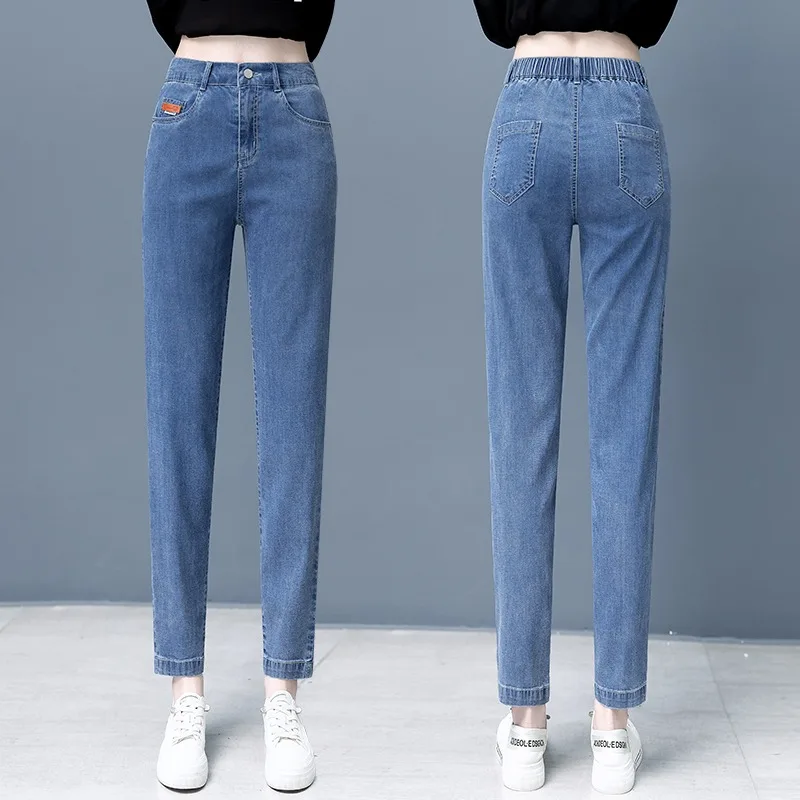 

Denim Jeans Women's Loose Harlan Pants Slimming Thin Ice Silk Dad Pants High Waist Cotton Stretch Light Wa All Seasons
