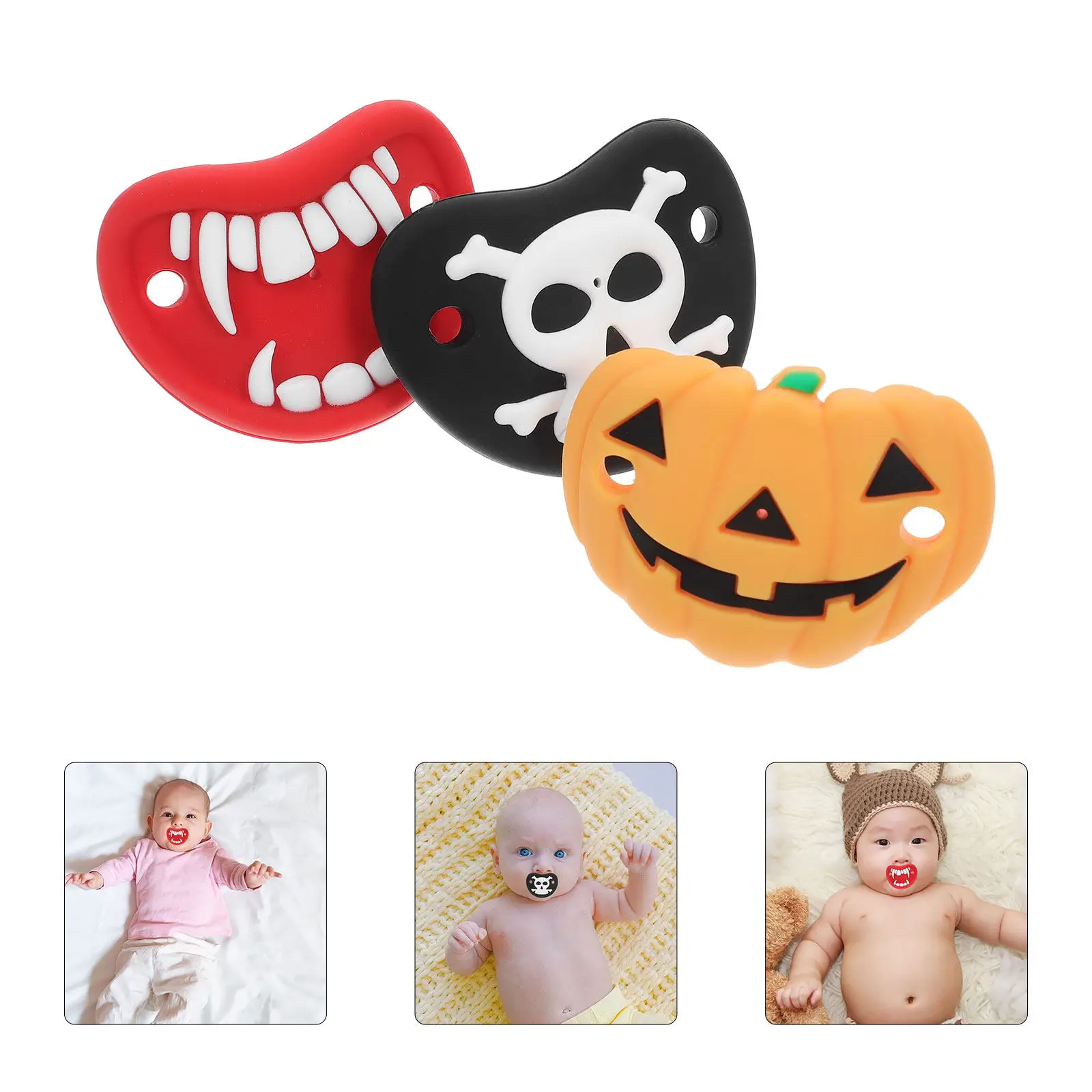 3 Piezas de Chupetes de Silicona de Grado Alimenticio con Diseño de Dientes de Calabaza de Halloween para Bebés de 0 a 3 Meses, Fácil de Limpiar, Regalo Ideal