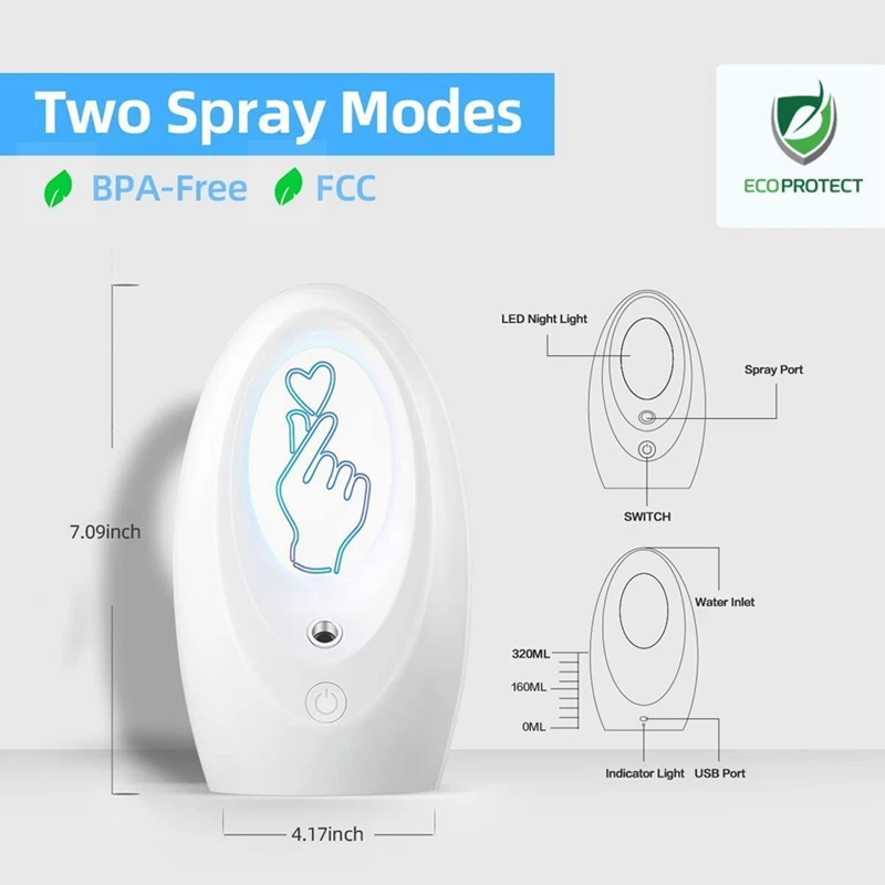 AD-difusor de aceites esenciales, humidificadores pequeños de 320Ml para escritorio de oficina, Humidificador Personal, dos modos de pulverización, función de luz nocturna