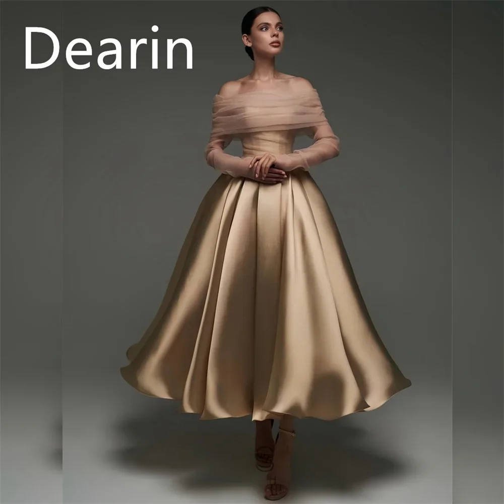 

Customized Saudi Arabia Dearin Off-the-shoulder A-line Ankle Length Skirts Draped Bespoke Occasion Dresses Formal Gown Prom Even