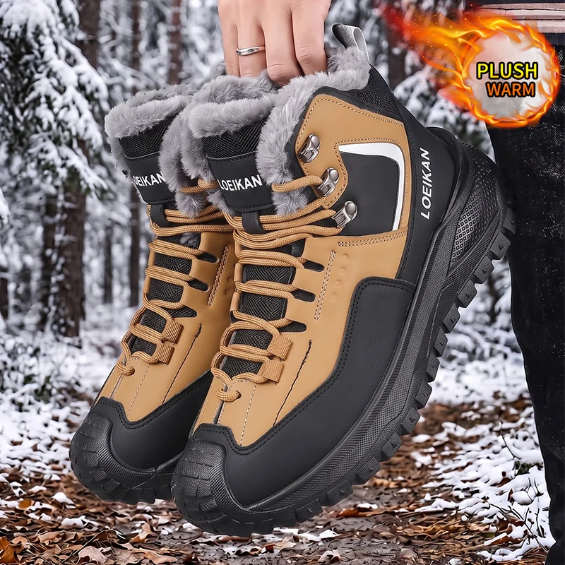 Men's High Top Boots, Thick Warm Lining, Durable Thick Sole, Lace-up, for Winter Commute & Walking