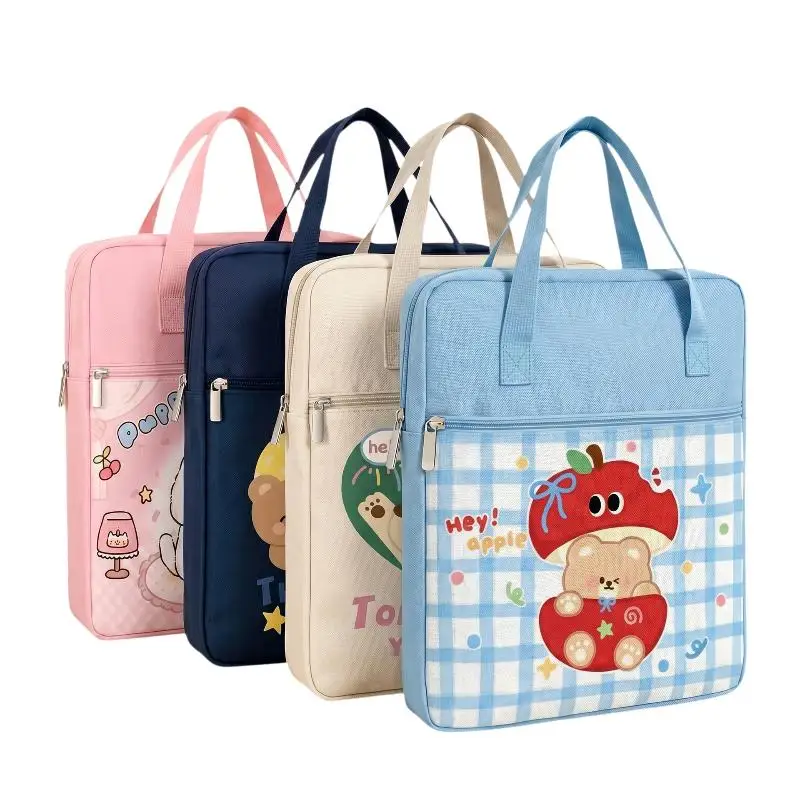 Niedliche Tragetasche mit Cartoon-Print, große Kapazität, Handtasche für Hausaufgaben, Dokumentenmappe, tragbare Handtasche für Studenten, Aufbewahrungstasche für Lernmaterialien. – Detail 7